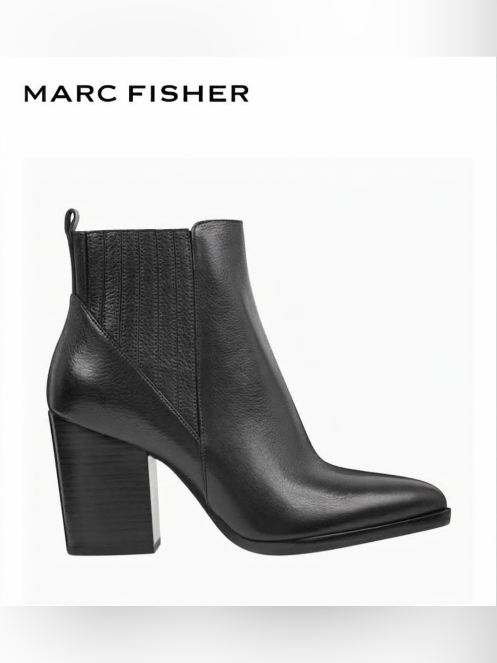 Marc Fisher LTD Black Leather Western Ankle Boots Pointed Toe Block Heel Size 8M